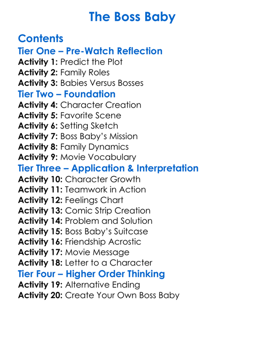 The Boss Baby Worksheet Activity Booklet