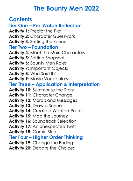 The Bounty Men 2022 Worksheet Activity Booklet