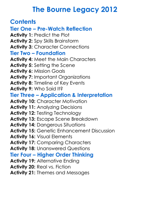 The Bourne Legacy 2012 Worksheet Activity Booklet