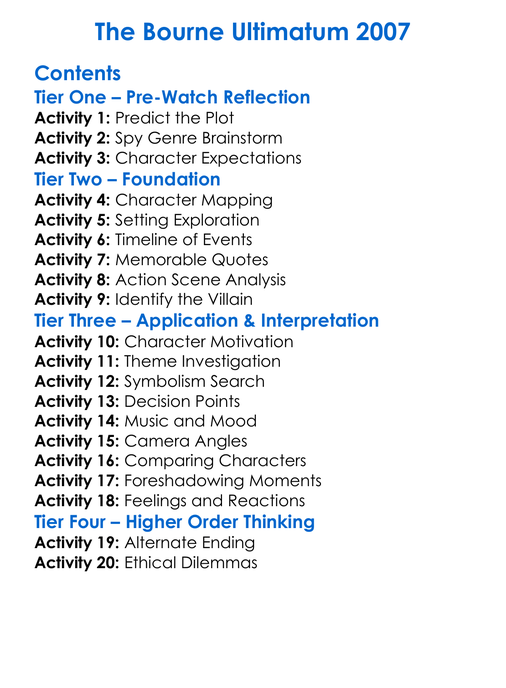 The Bourne Ultimatum 2007 Worksheet Activity Booklet