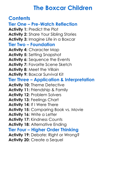 The Boxcar Children Worksheet Activity Booklet