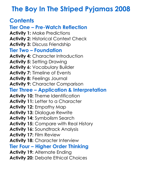 The Boy In The Striped Pyjamas 2008 Worksheet Activity Booklet