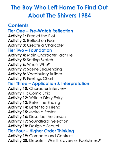 The Boy Who Left Home To Find Out About The Shivers 1984 Worksheet Activity Booklet