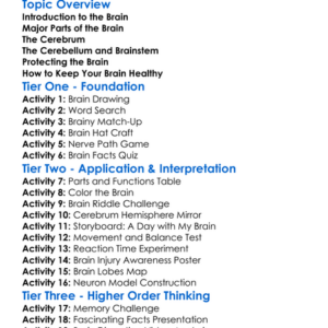 The Brain And Its Major Parts Worksheet Activity Booklet