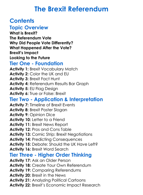 The Brexit Referendum Worksheet Activity Booklet