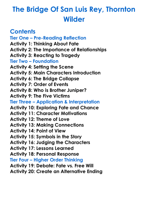The Bridge Of San Luis Rey Thornton Wilder Worksheet Activity Booklet