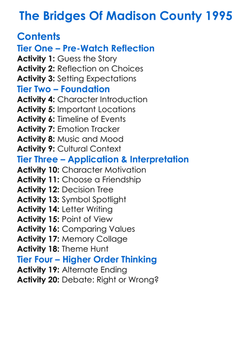 The Bridges Of Madison County 1995 Worksheet Activity Booklet