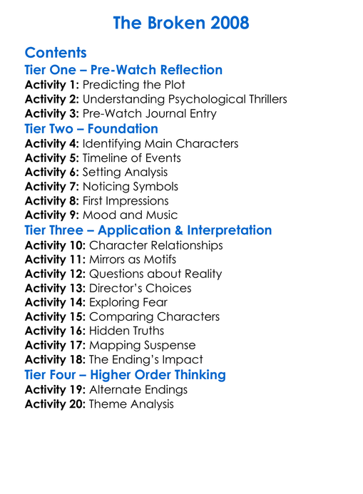 The Broken 2008 Worksheet Activity Booklet