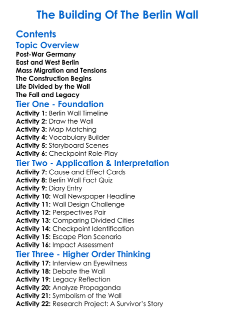 The Building Of The Berlin Wall Worksheet Activity Booklet