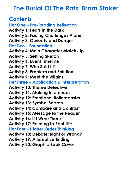 The Burial Of The Rats Bram Stoker Worksheet Activity Booklet
