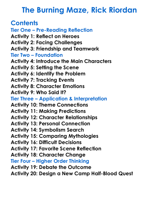 The Burning Maze Rick Riordan Worksheet Activity Booklet