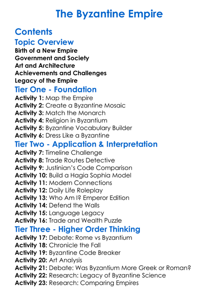 The Byzantine Empire Worksheet Activity Booklet