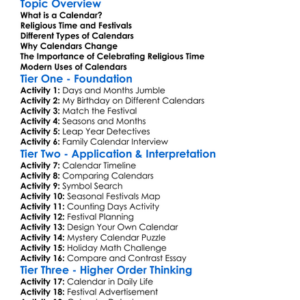 The Calendar And Religious Time Worksheet Activity Booklet