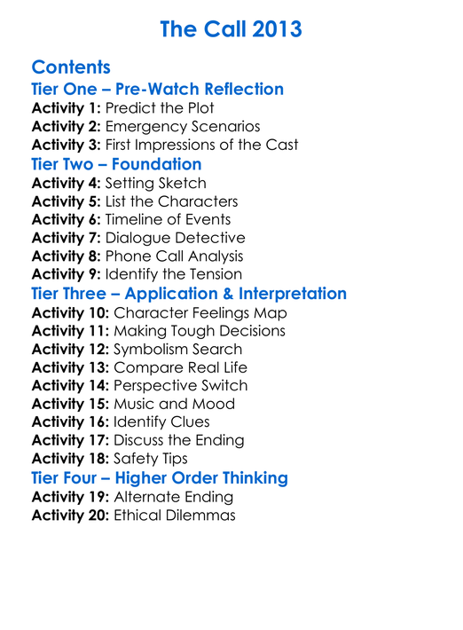 The Call 2013 Worksheet Activity Booklet