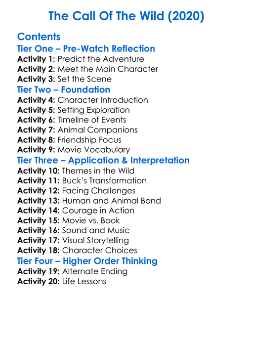 The Call Of The Wild 2020 Worksheet Activity Booklet