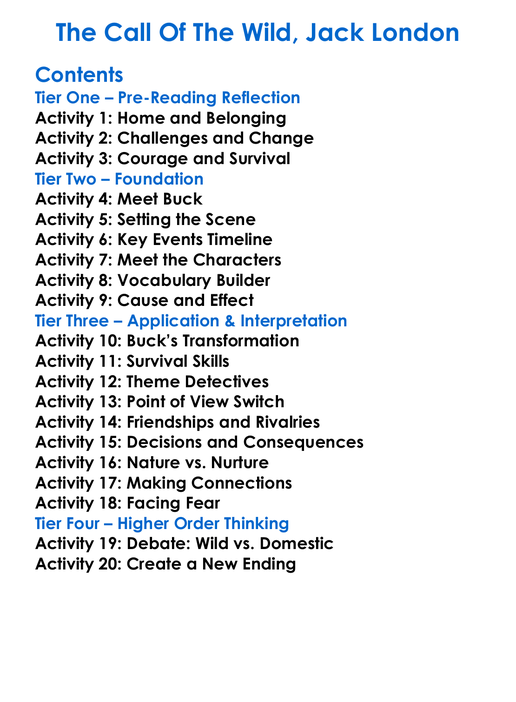 The Call Of The Wild Jack London Worksheet Activity Booklet
