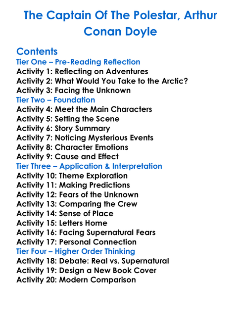 The Captain Of The Polestar Arthur Conan Doyle Worksheet Activity Booklet