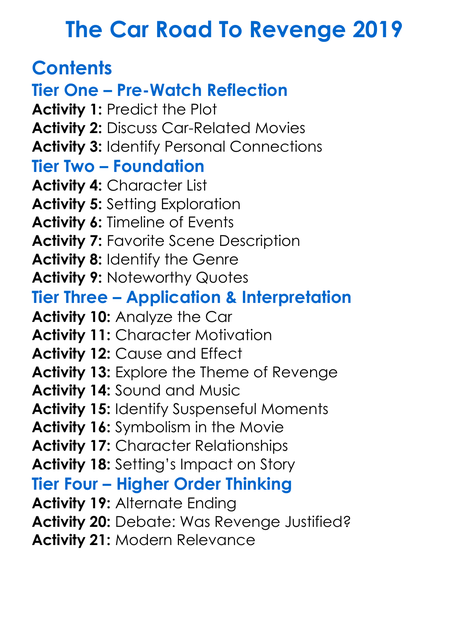 The Car Road To Revenge 2019 Worksheet Activity Booklet