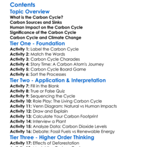 The Carbon Cycle And Its Significance Worksheet Activity Booklet