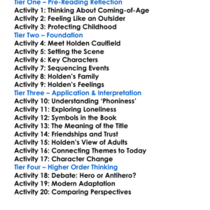 The Catcher In The Rye Jd Salinger Worksheet Activity Booklet