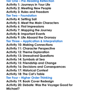 The Cats Table Michael Ondaatje Worksheet Activity Booklet