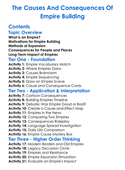 The Causes And Consequences Of Empire Building Worksheet Activity Booklet
