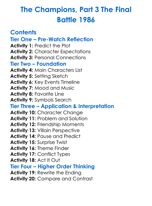 The Champions Part 3 The Final Battle 1986 Worksheet Activity Booklet
