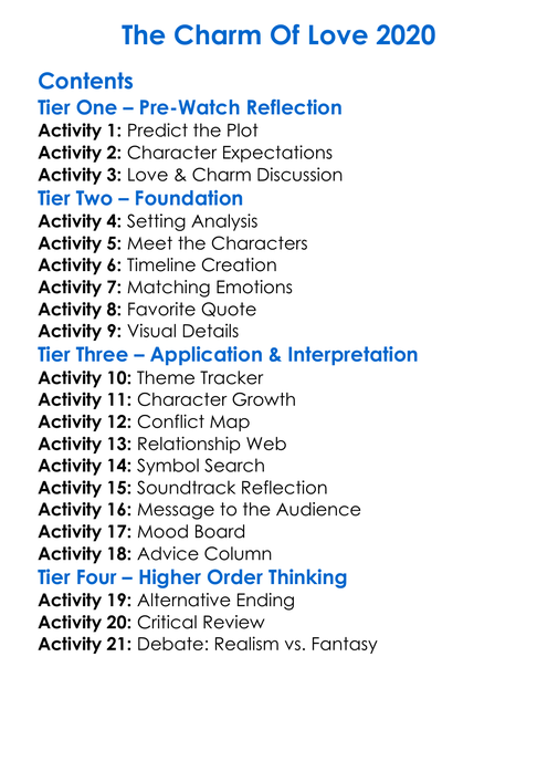 The Charm Of Love 2020 Worksheet Activity Booklet