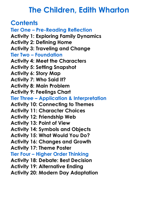 The Children Edith Wharton Worksheet Activity Booklet