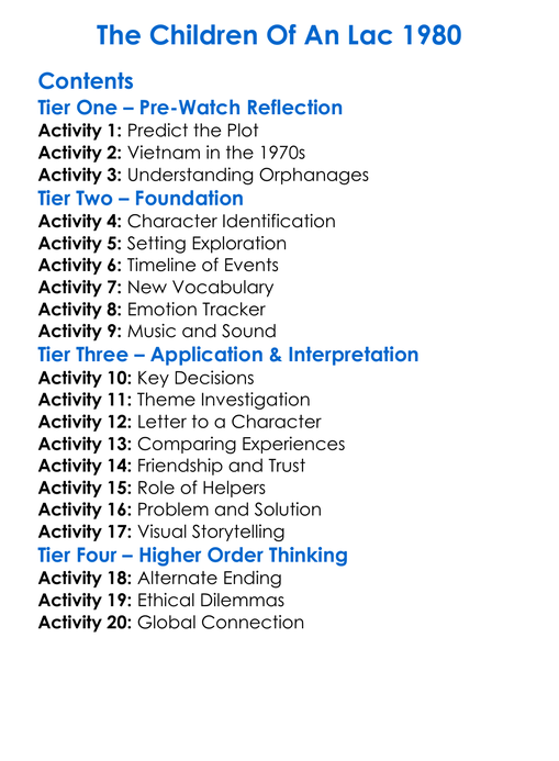 The Children Of An Lac 1980 Worksheet Activity Booklet