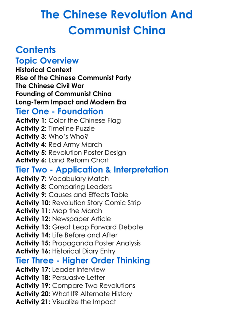 The Chinese Revolution And Communist China Worksheet Activity Booklet