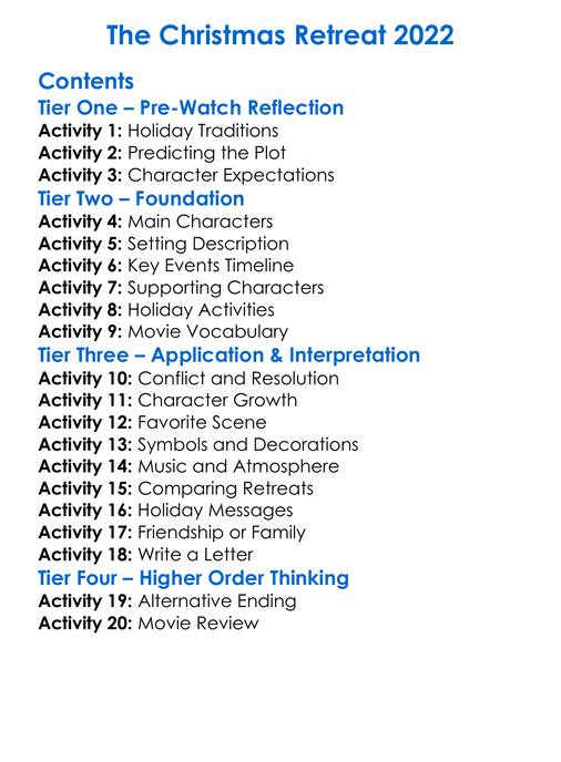 The Christmas Retreat 2022 Worksheet Activity Booklet