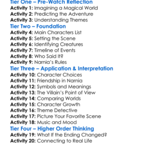 The Chronicles Of Narnia 1 Worksheet Activity Booklet