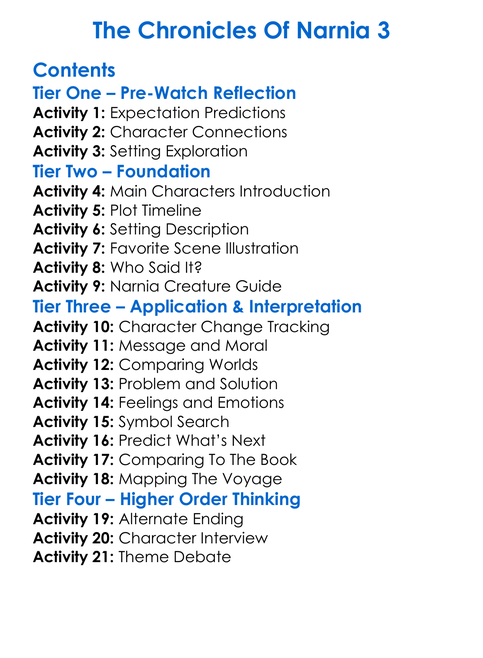 The Chronicles Of Narnia 3 Worksheet Activity Booklet