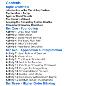 The Circulatory System Heart Blood Vessels Worksheet Activity Booklet