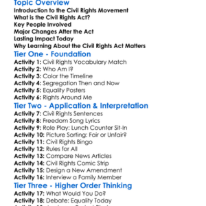 The Civil Rights Act In The Usa Worksheet Activity Booklet
