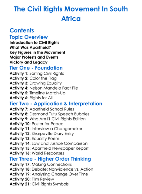 The Civil Rights Movement In South Africa Worksheet Activity Booklet