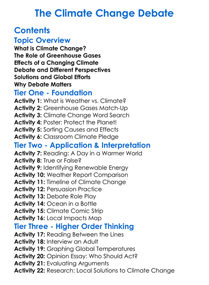 The Climate Change Debate Worksheet Activity Booklet
