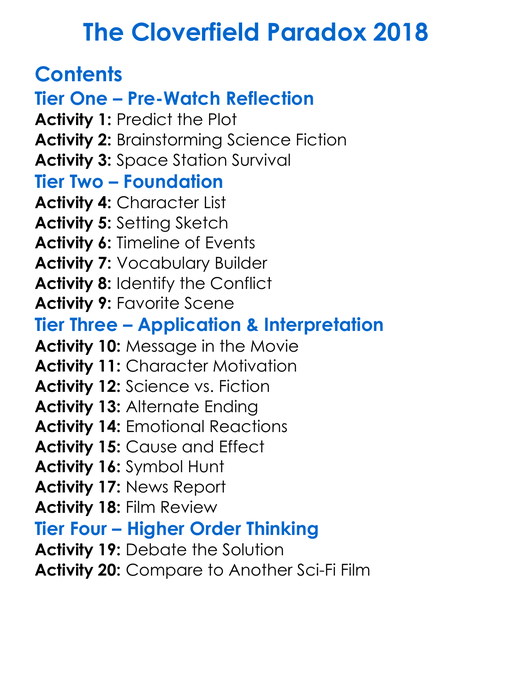 The Cloverfield Paradox 2018 Worksheet Activity Booklet