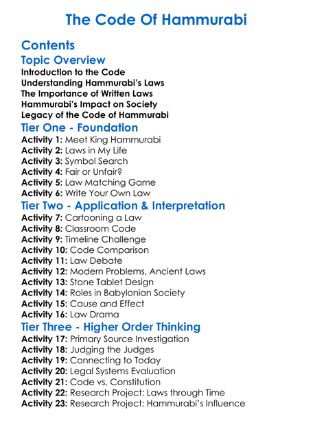 The Code Of Hammurabi Worksheet Activity Booklet