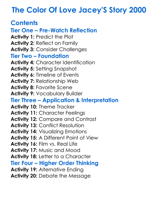 The Color Of Love Jaceys Story 2000 Worksheet Activity Booklet