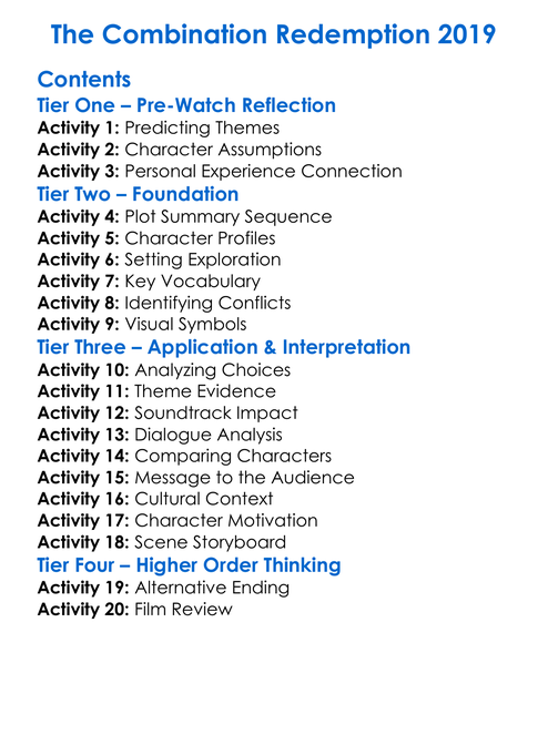 The Combination Redemption 2019 Worksheet Activity Booklet