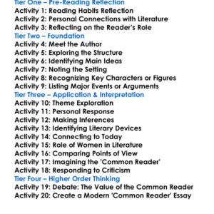 The Common Reader Virginia Woolf Worksheet Activity Booklet