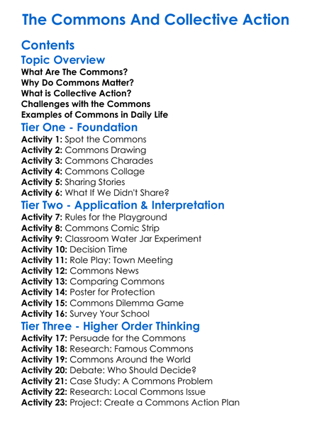 The Commons And Collective Action Worksheet Activity Booklet