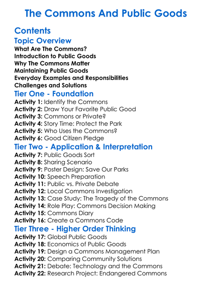 The Commons And Public Goods Worksheet Activity Booklet