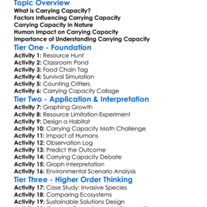The Concept Of Carrying Capacity Worksheet Activity Booklet