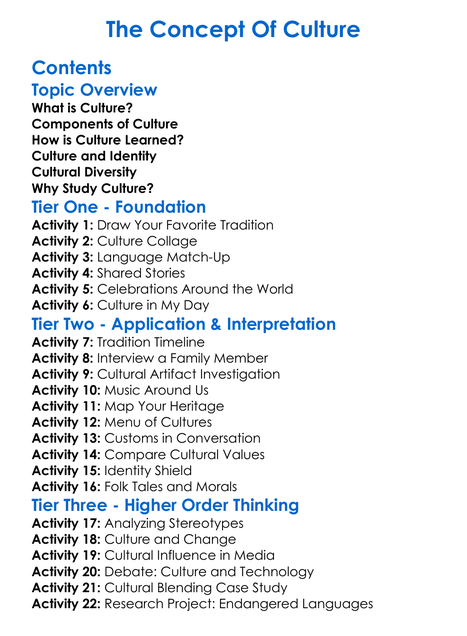 The Concept Of Culture Worksheet Activity Booklet