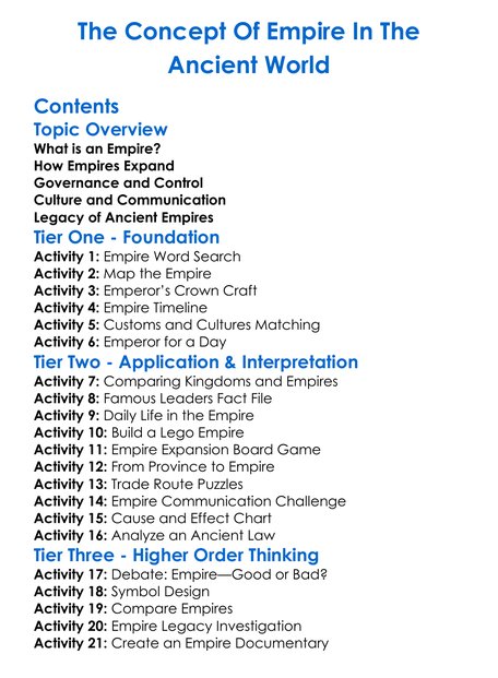 The Concept Of Empire In The Ancient World Worksheet Activity Booklet