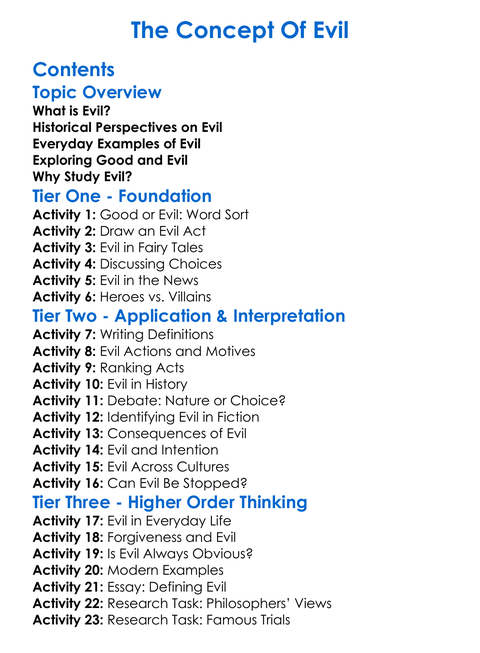 The Concept Of Evil Worksheet Activity Booklet