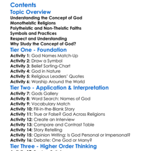 The Concept Of God In Major World Religions Worksheet Activity Booklet